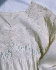 vintage 1940's rayon satin nightgown with appliqué lace accents.