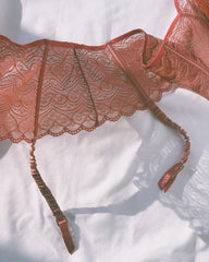 vintage red lace bra & suspender set.
