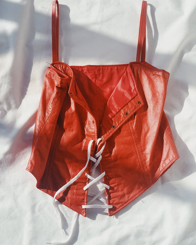 vintage red leather bustier.