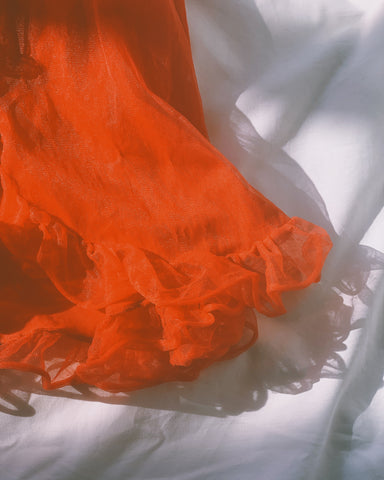 vintage red nylon babydoll slip dress.