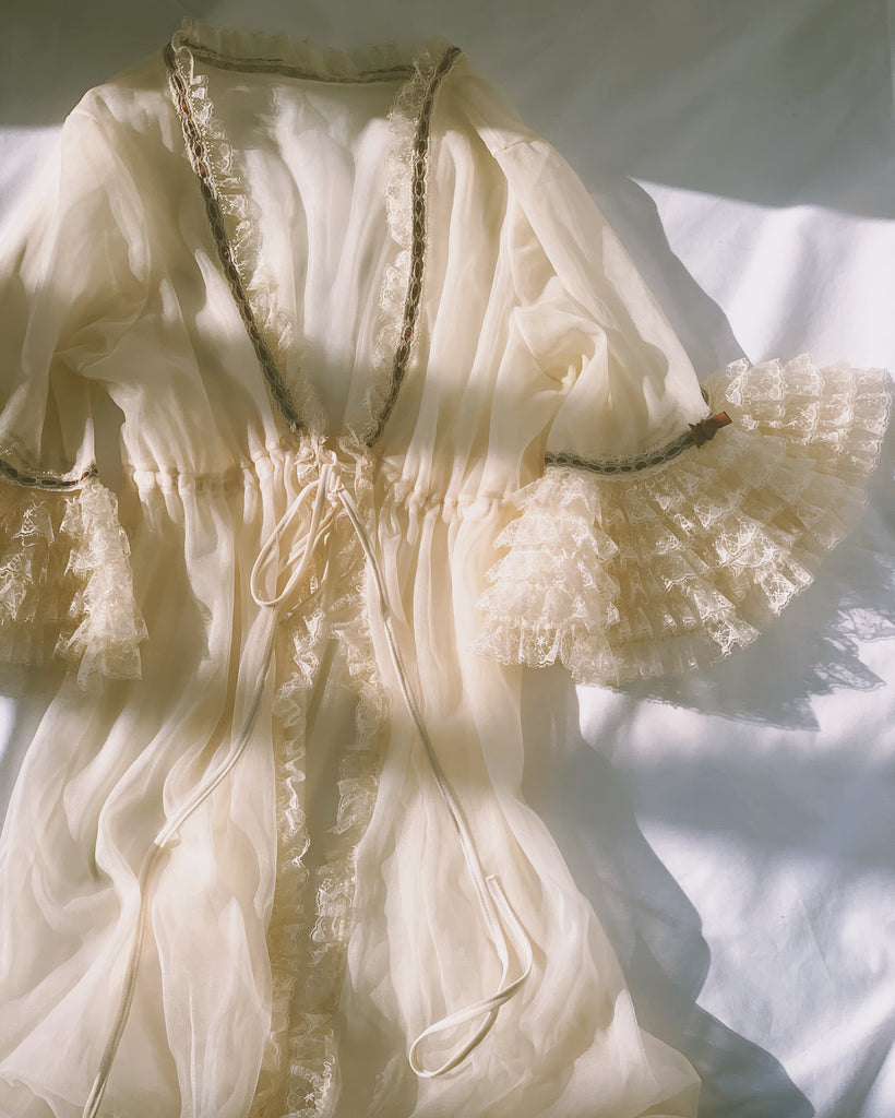 vintage sheer dressing gown Long Frou Frou Sheer Dressing Robe Dottie's Delights