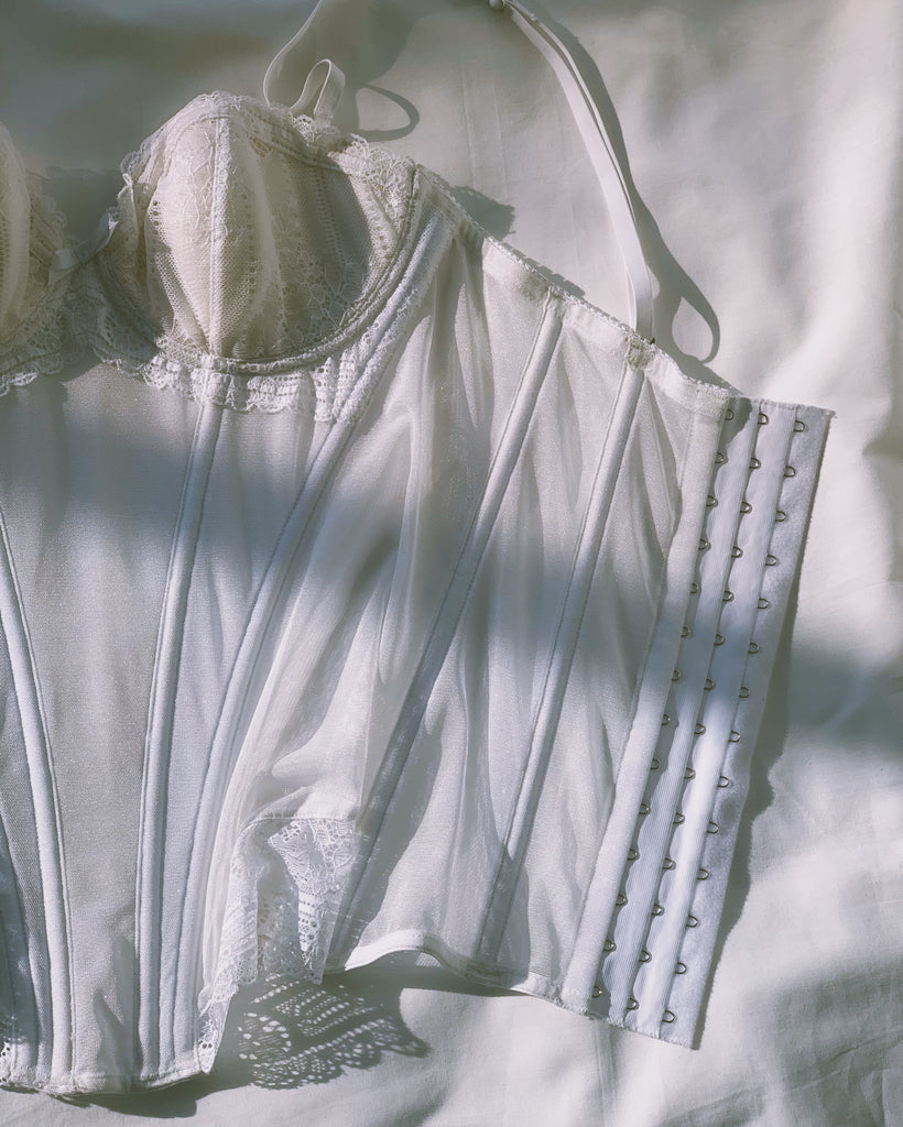vintage white mesh & lace corset.